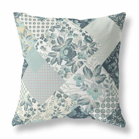 PALACEDESIGNS 18 in. Boho Floral Indoor & Outdoor Throw Pillow Indigo & Cream PA3664719